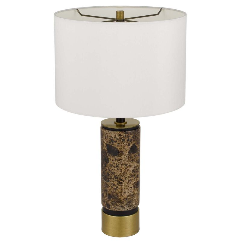 Table Lamp, White Drum Shade, Brass Base, Swirled Black Marble 22 Inch image number 3