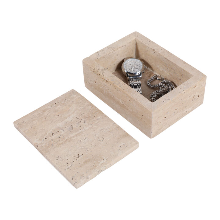 7" Travertine Box, Tan