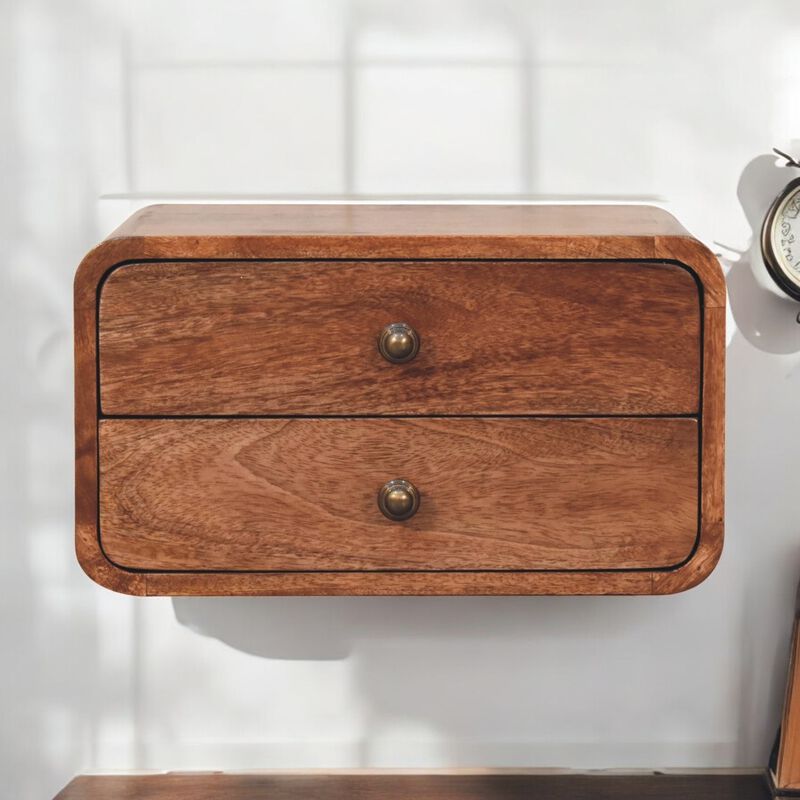 Artisan Furniture Solid Wood Honey Caramel 2 Drawer Floating Bedside