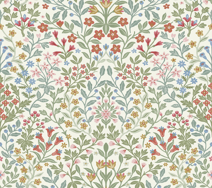 Garden White & Multicolor Terrace Wallpaper