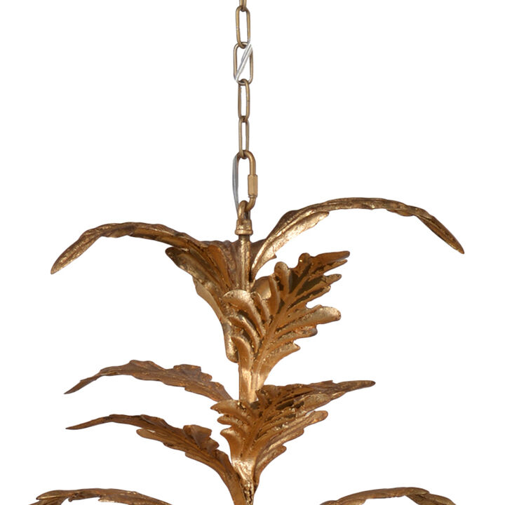 26 Inch 6 Light Chandelier, Iron, Cascading Leaves, Vintage, Classic, Gold-Benzara
