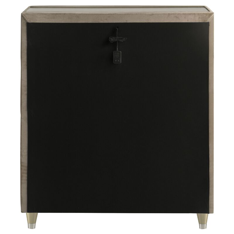 Maren Tall Dresser Chest, 5 Drawers and LED Light, Ivory Tufted Velvet image number 4
