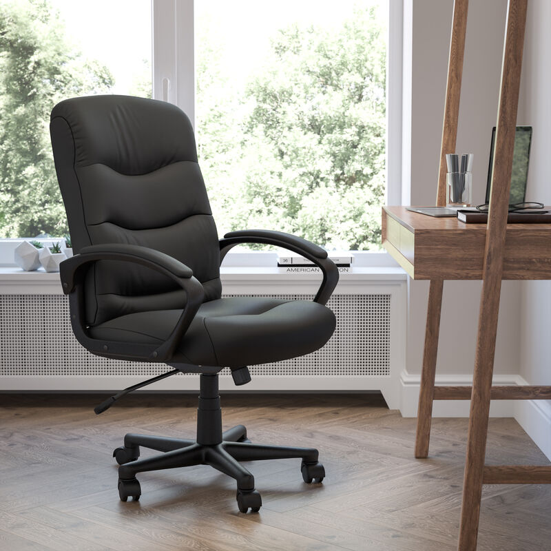 Chelsea Mid-Back Black LeatherSoft Executive Swivel Office Chair with Three Line Horizontal Stitch Back and Arms image number 1