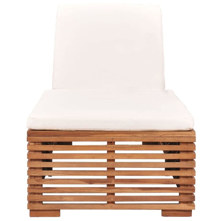 vidaXL Sun Lounger: Solid Teak Wood Construction, Cream Cushion, Adjustable Backrest, Easy-to-Assemble Outdoor Patio/Garden Furniture