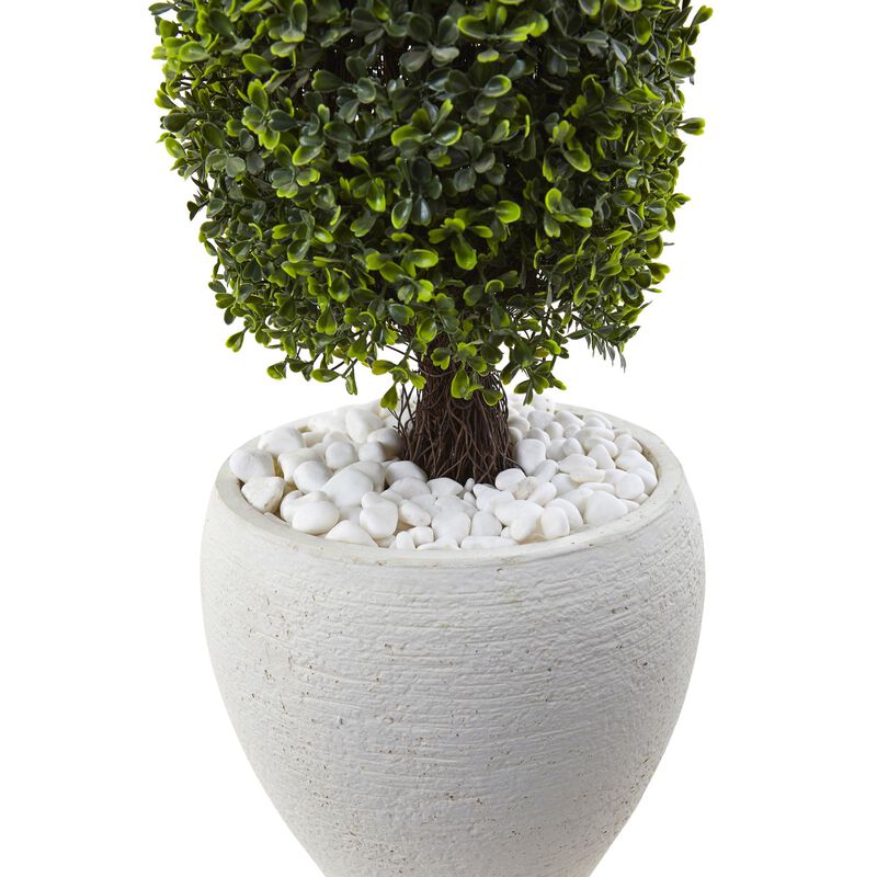 HomPlanti 41 Inches Boxwood Topiary with White Planter UV Resistant (Indoor/Outdoor)