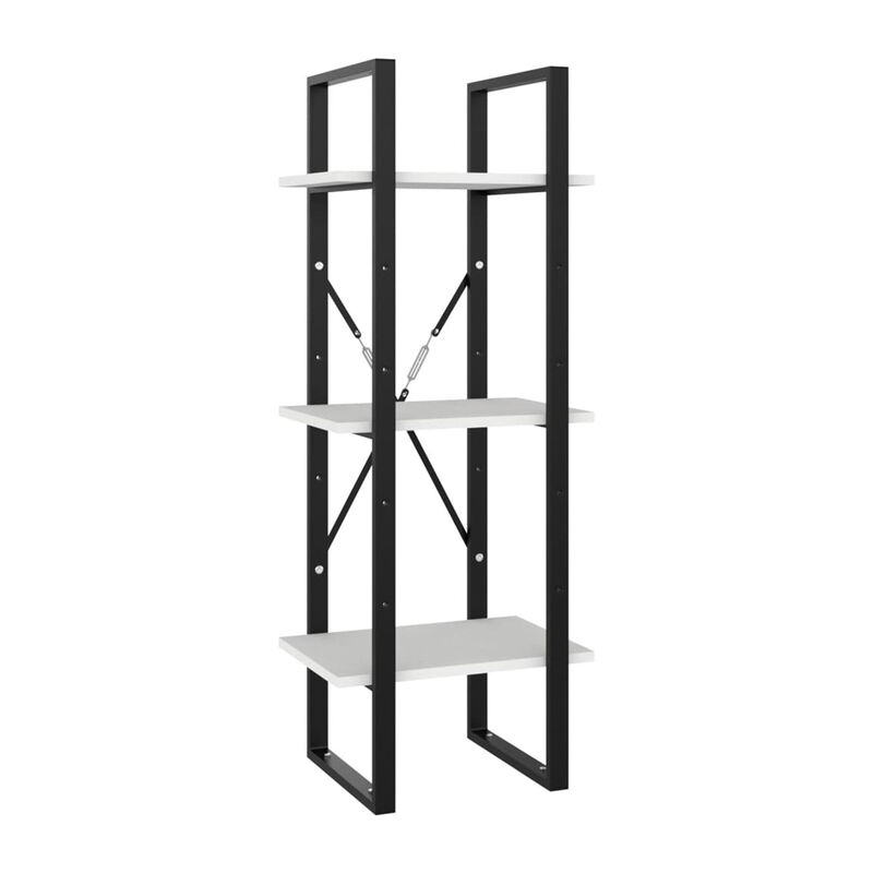 5 Tier Bookshelf Unit, Open White Wood Racks, 41 Inch Black Metal image number 4