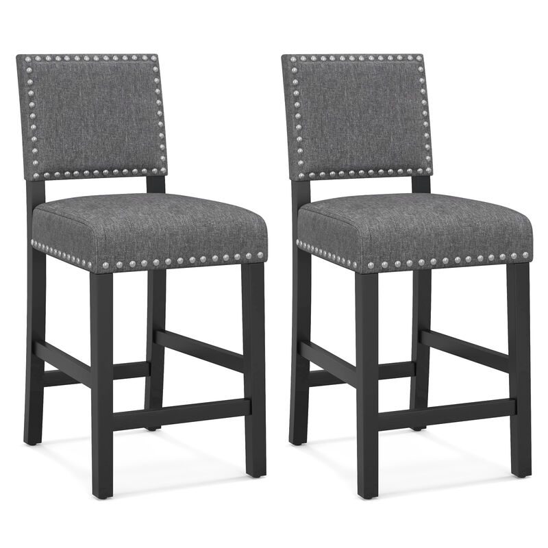 Set of 2 Counter Height Chairs with Solid Rubber Wood Frame