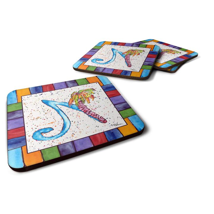 Caroline's Treasures 8437-NFC Beach and Seafood Foam Coasters (Set of 4), 3.5 H x 3.5 W, Multicolor