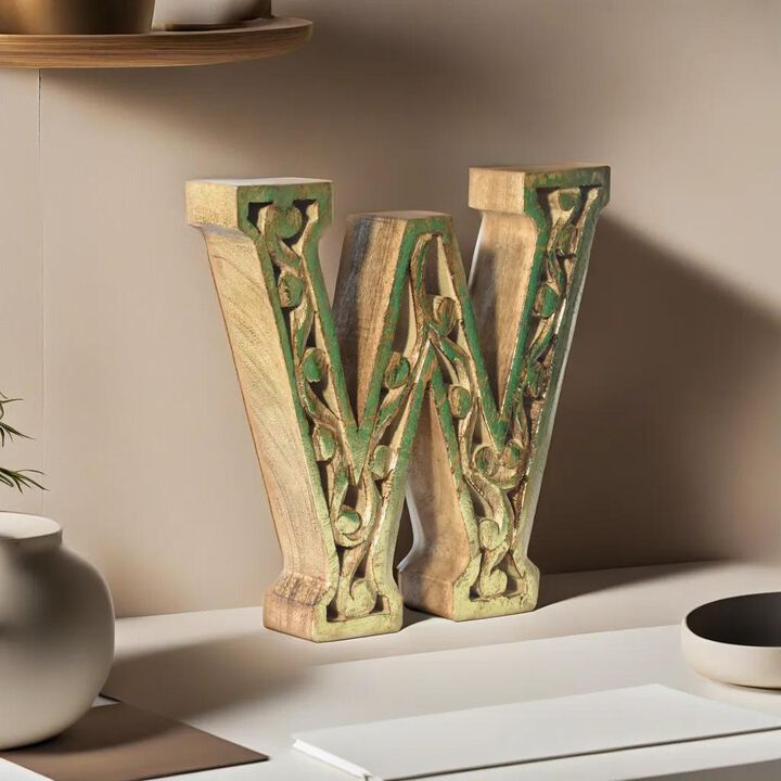 Vintage Natural Gold Handmade Eco-Friendly "W" Alphabet Letter Block For Wall Mount & Table Top Décor
