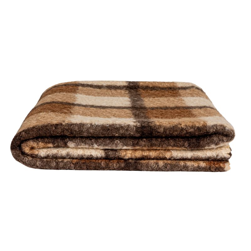 Fabric Faux Sherpa Throw, Brown Plaid image number 2