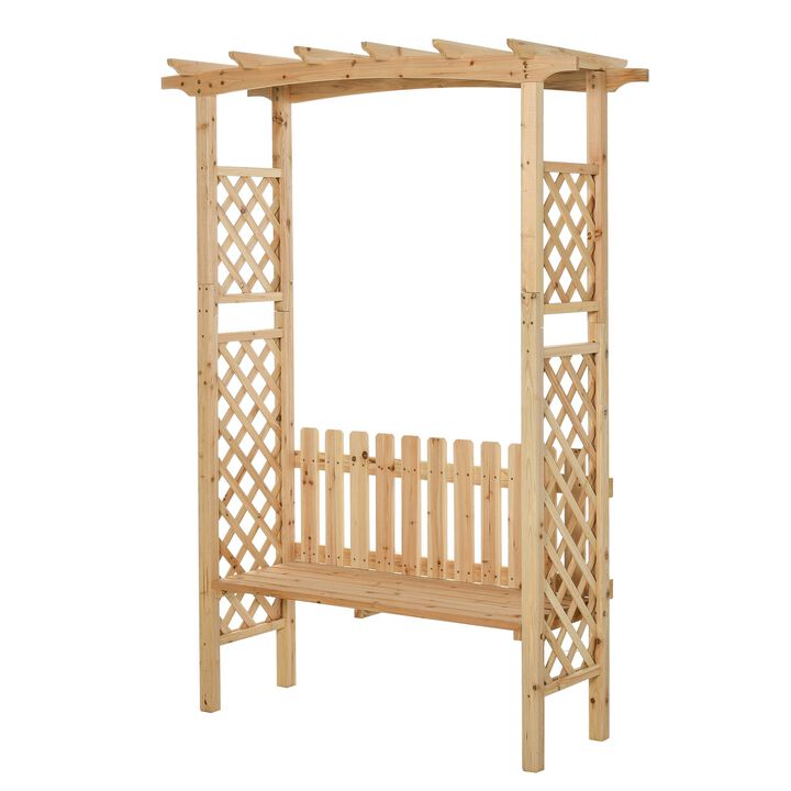 Outdoor Garden Bench Arch Pergola with Natural Fir Wood Build, Protective Varnish, & 2 Person Ergonomic Bench