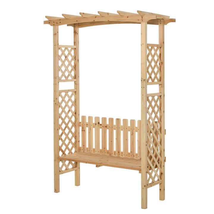 Natural Wood Garden Seat: 2-Person Bench Arch with Protective Varnish