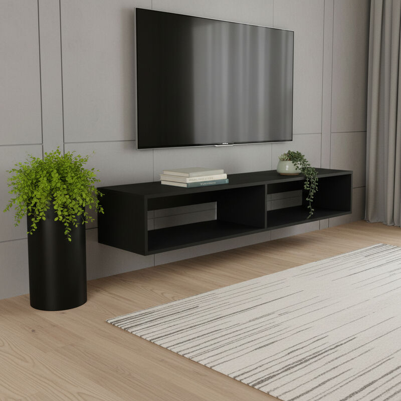 HomeRoots 59" Black Floating Mount TV Stand image number 1