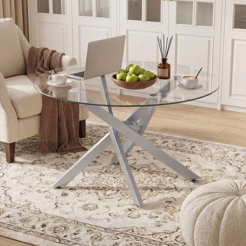 Circular Glass Coffee Table with Tempered Glass Top for Home Office Living Room image number 5
