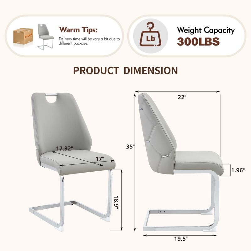 Set of 2 PU Leather Dining Chairs, High Back Upholstered Dining Chair with Ring Pull Handle, Modern Rectangular Back Dining Chair image number 2