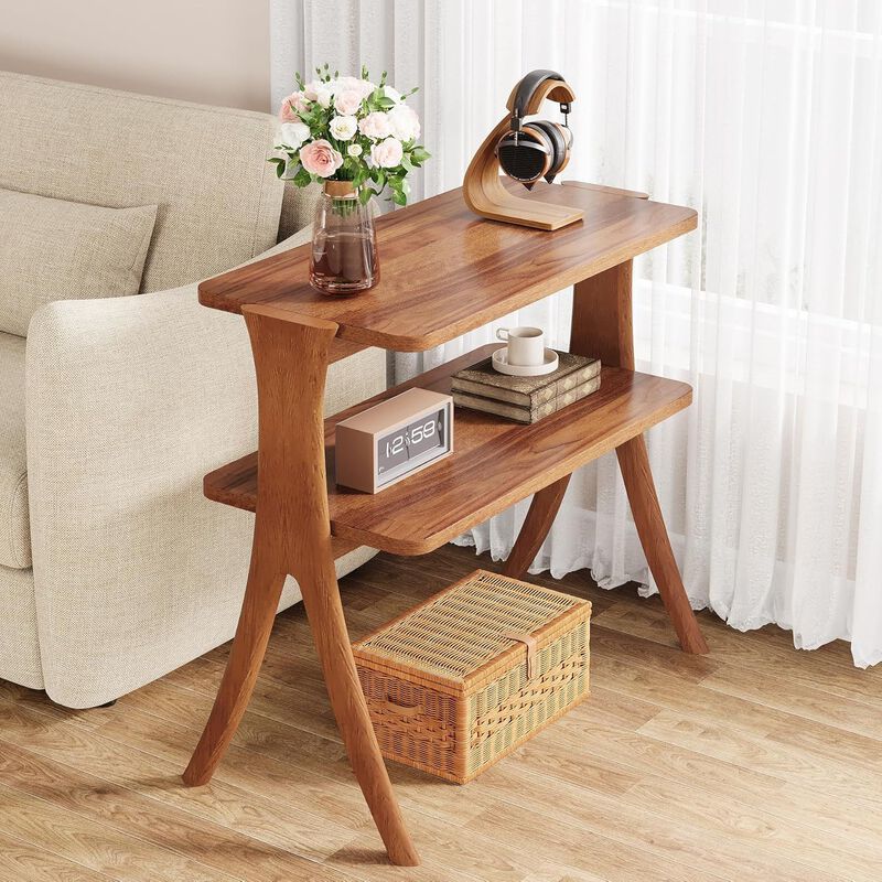 Farmhouse Wood End Table, 2-Tier Side Table with Storage Shelf image number 7