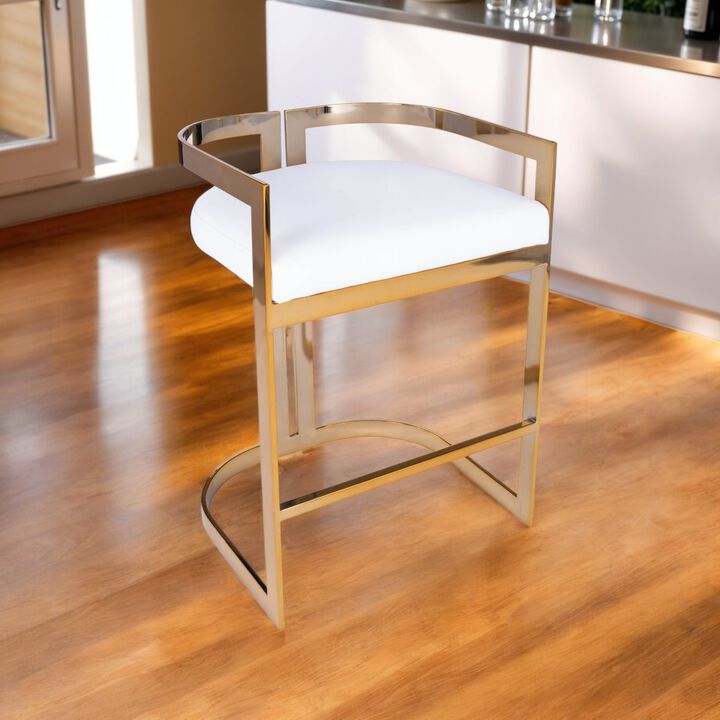 Hivvago 28 Inch White and Gold Iron Low Back Counter Height Bar Chair