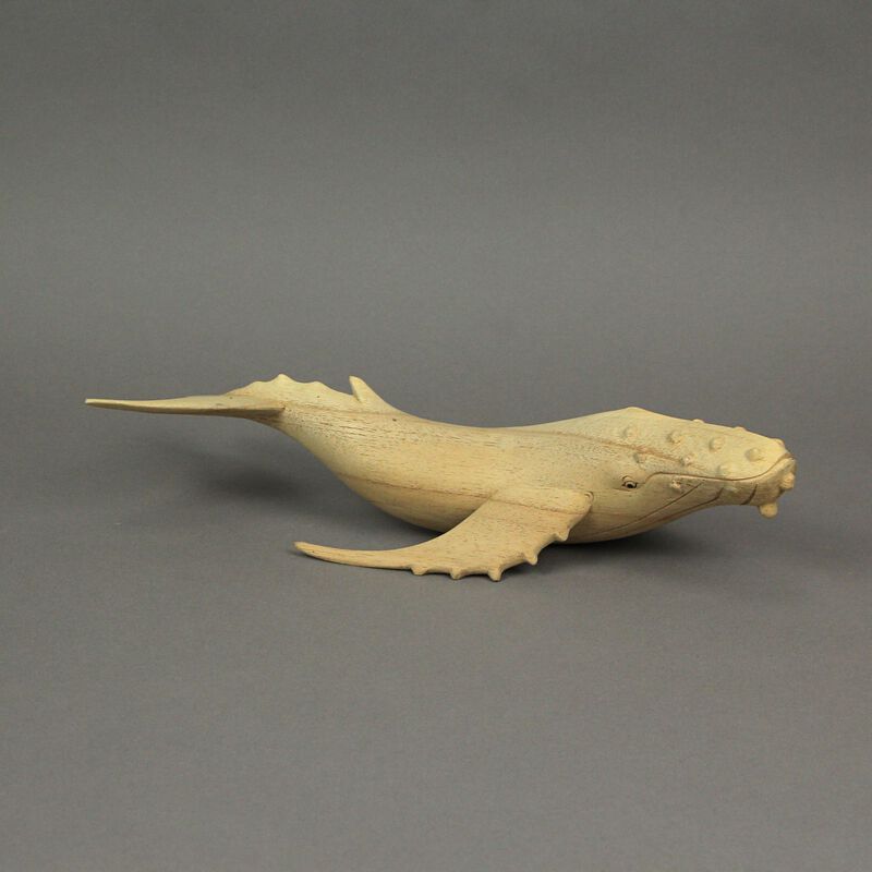 12" Hand Carved Humpback Whale Wooden Sculpture, Nautical Coastal Decor Figurine image number 4