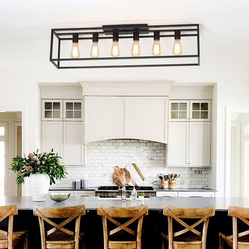 6 Lights Farmhouse Flush Mount Light for Low Ceiling Kitchen Island Style image number 2