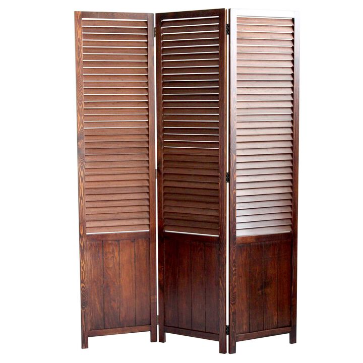 Traditional Foldable Wooden Shutter Screen with 3 Panels