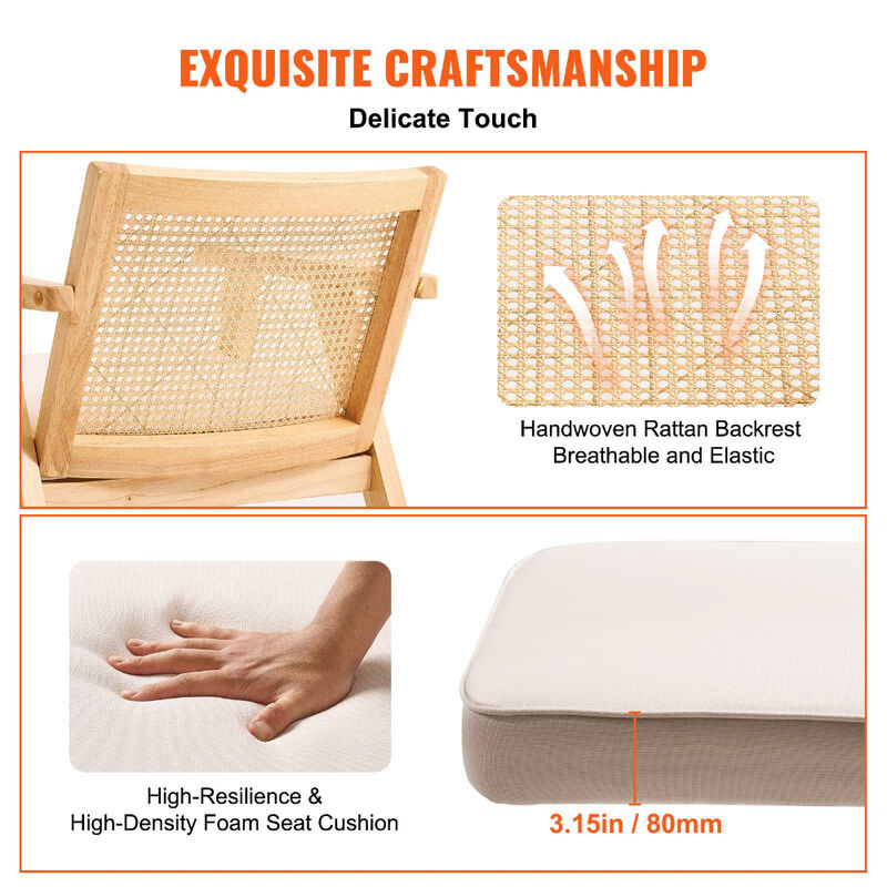 Mid-Century Modern Lounge Chair &ndash; Upholstered Velvet Seat with Rattan Backrest