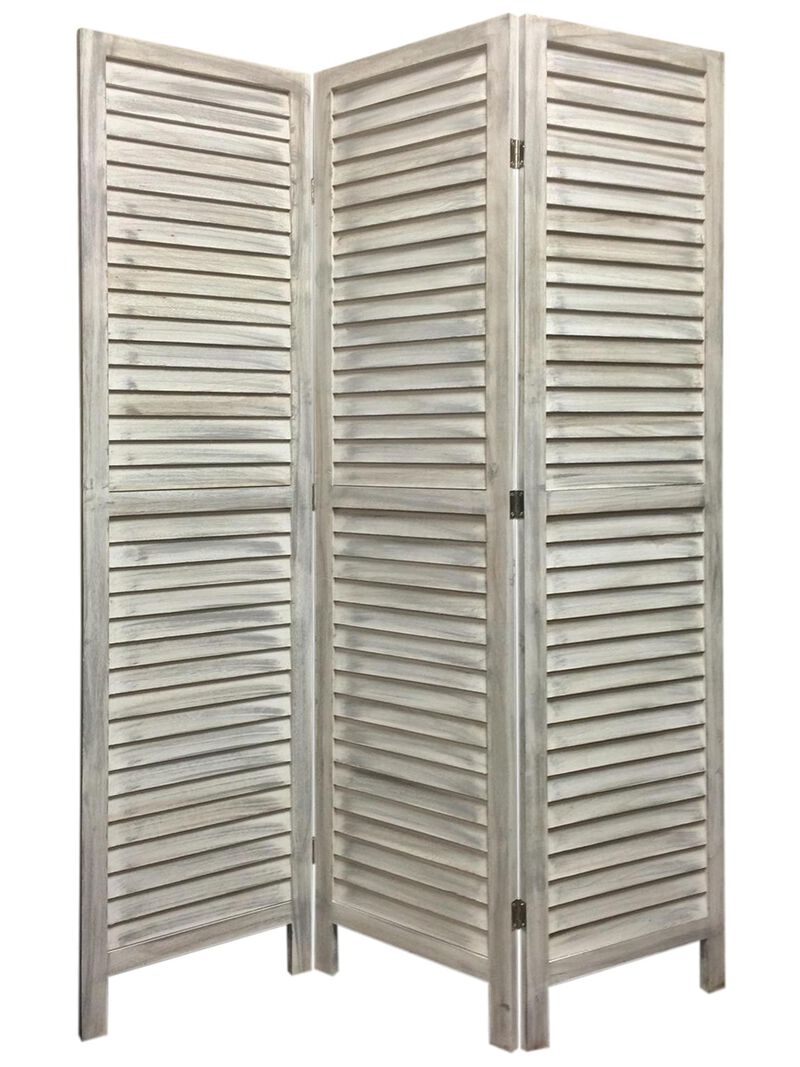 Decorative Washed Wood Shutter 3-Panel Divider &ndash; Folding Room Partition