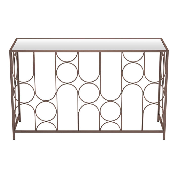 HomeRoots 50" Clear and Bronze Mirrored Glass and Steel Frame Console Table