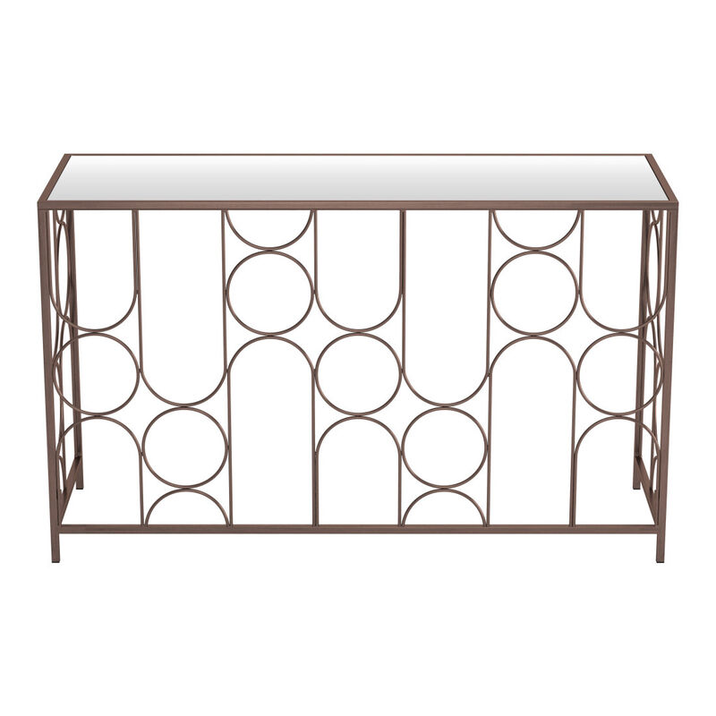 HomeRoots 50" Clear and Bronze Mirrored Glass and Steel Frame Console Table image number 0