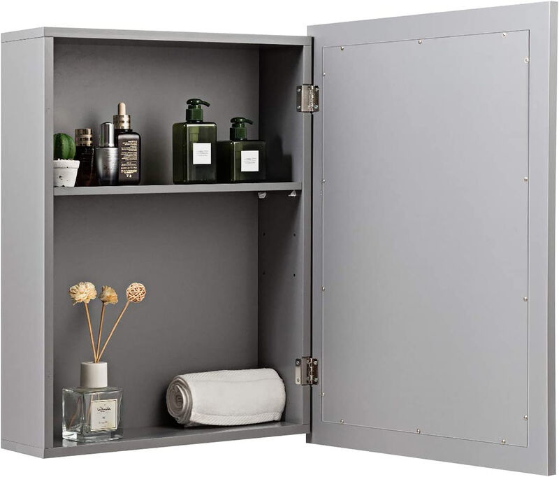 Costway Mirrored Medicine Cabinet Wall-Mounted Bathroom Storage Organizer W/Shelf Grey