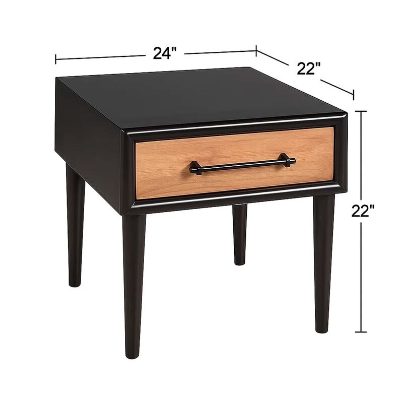 Lucas Side End Table, 1 Drawer, Brown, Black Solid Rubberwood, 24 Inch image number 5