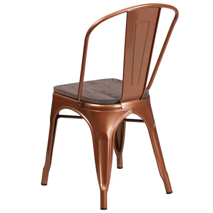 Flash Furniture Copper Metal Stackable Chair with Wood Seat