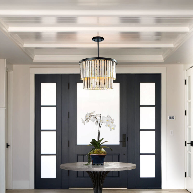 Matte Black Coastal Natural Capiz Round 5-Light Chandelier image number 2