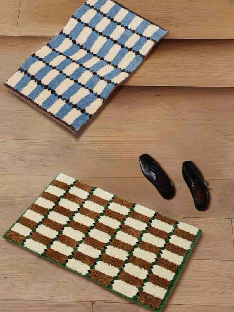 Retro Eclectic Checker Bath Rug, Machine-washable, Ultra Soft & Absorbent