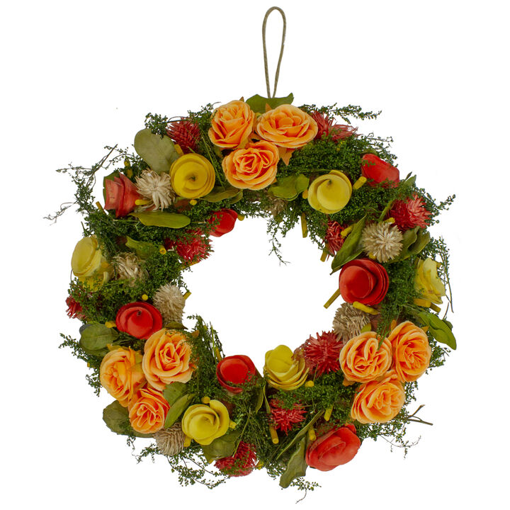 Wooden and Dried Floral with Moss and Twigs Spring Wreath  12-inch