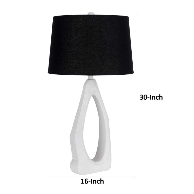 Table Lamp with Black Drum Shade, Sculpted White Resin Base, 30 Inch image number 7