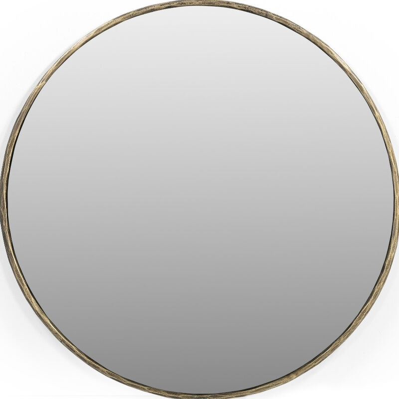 HomeRoots 36" Antiqued Brass Iron Round Framed Accent Mirror image number 2