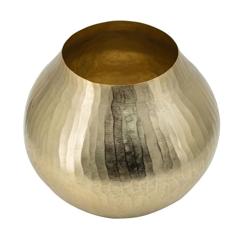 HomeRoots 9" Gold Hammered Aluminum Round Table Vase image number 2