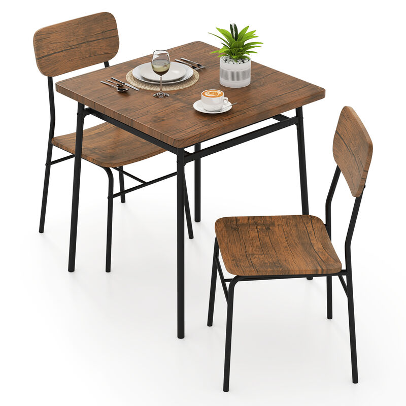 Modern 3-Piece Dining Table Set – Compact Wood Table with Metal Legs and 2 Seats