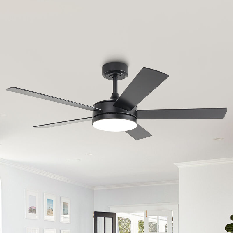 48 in. Smart Matte Black Integrated LED Ceiling Fan with APP Control and Remote