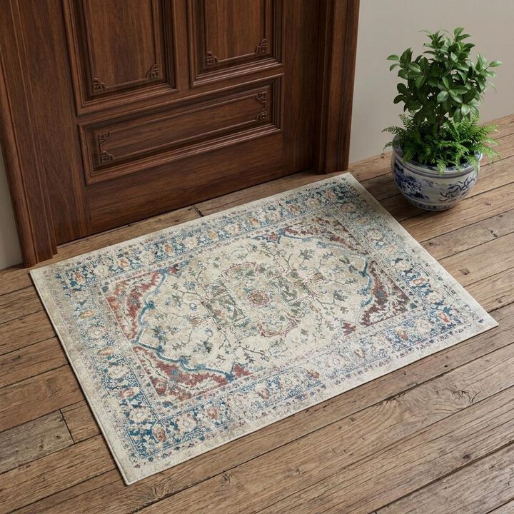HomeRoots Oriental Distressed Area Rug With Fringe