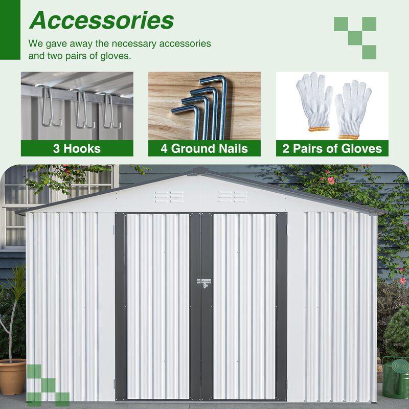 Mondawe 10x8 FT Outdoor Storage Shed - Heavy-Duty Metal Tool Shed with Lockable Doors