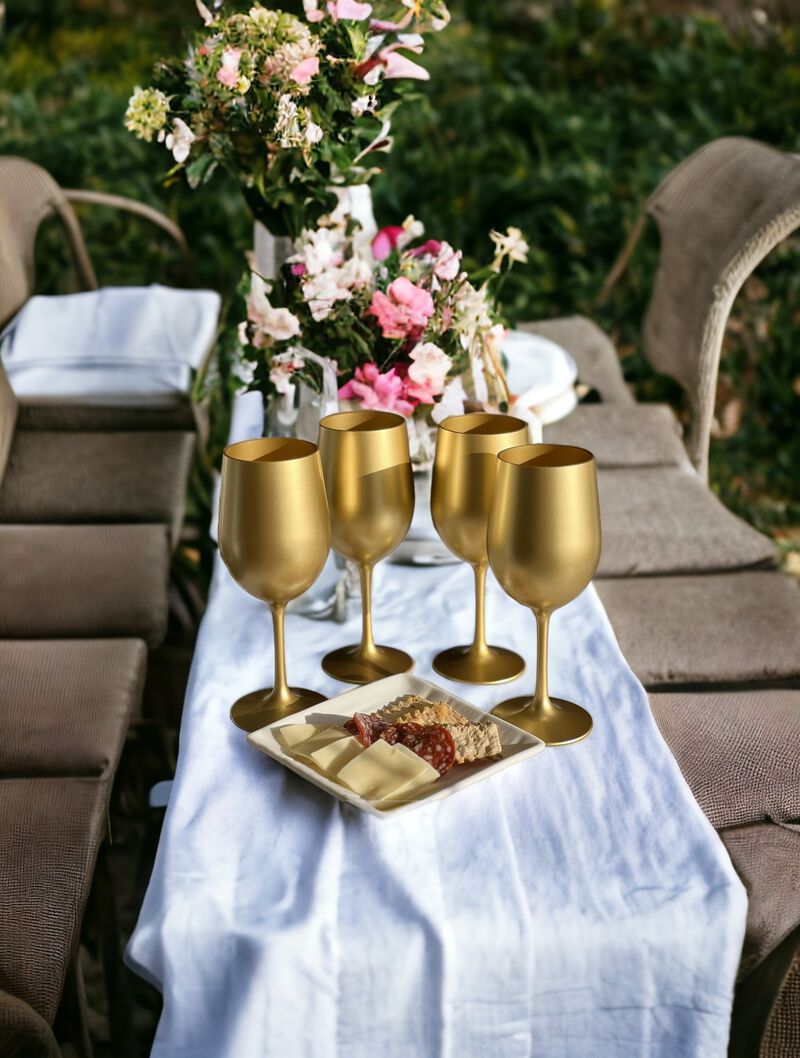 HomeRoots Set of Four Gold Acrylic Stemmed All Purpose Wine Glasses image number 1