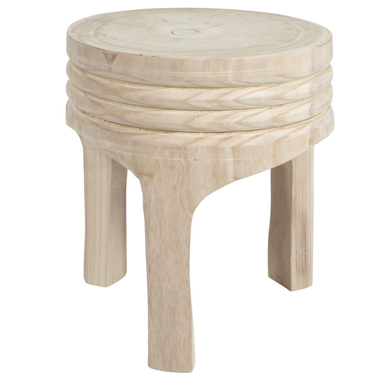 Paulownia Wood Carved Stool, Natural image number 0