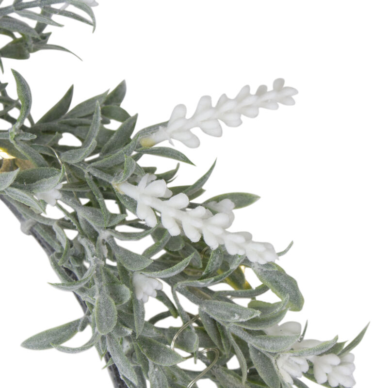 Pre-Lit Battery Operated White Lavender Spring Wreath- 16" - White LED Lights