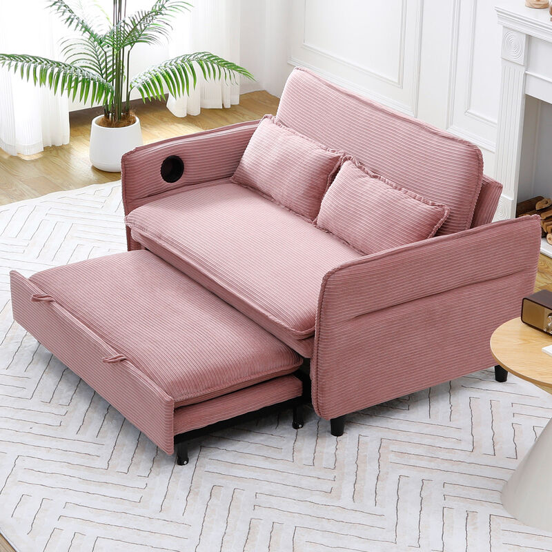 Merax letter striped fabric multi-functional sofa bed image number 4