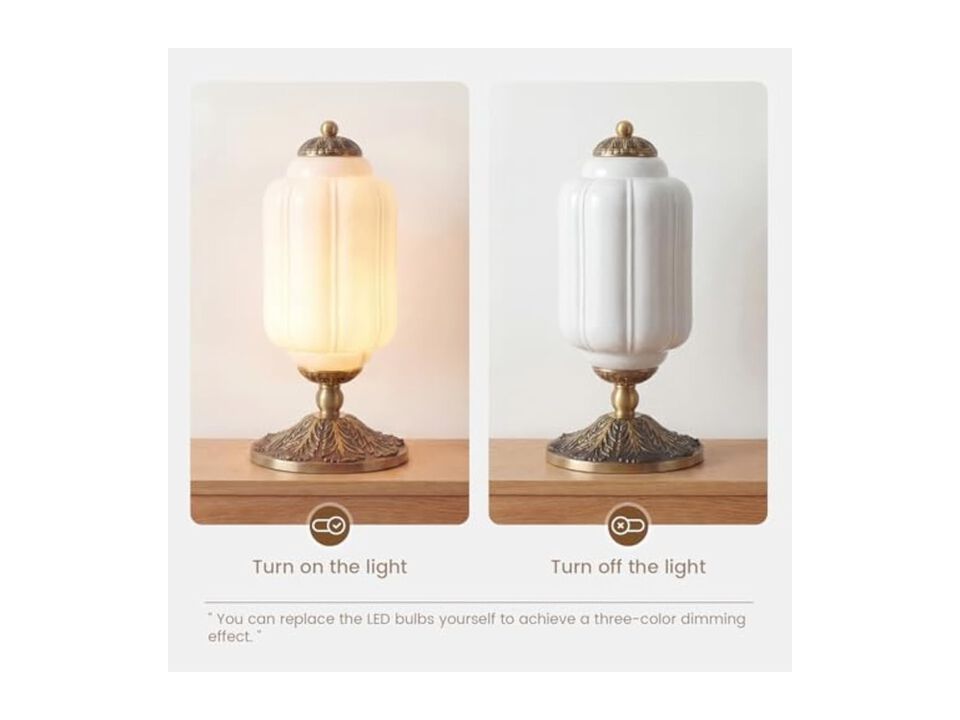 Farmhouse Modern Antique Glass Brass Table Lamp For Living Room Bedroom Desk