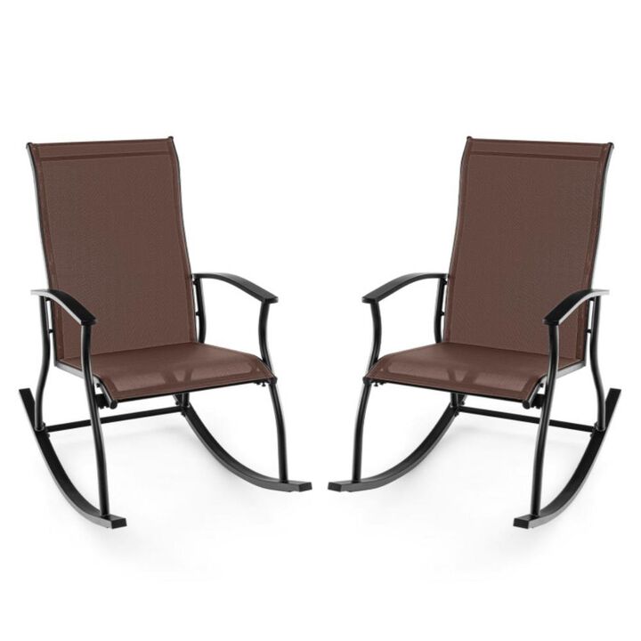 Hivvago 2 Pieces Outdoor Rocking Chairs with Breathable Backrest