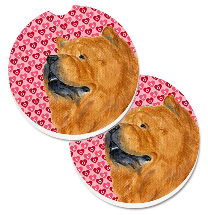 Caroline's Treasures Chow Hearts Love & Valentine's Day Portrait Set of 2 Cup Holder Car Coasters SS4502CARC, 2.56, Multicolor