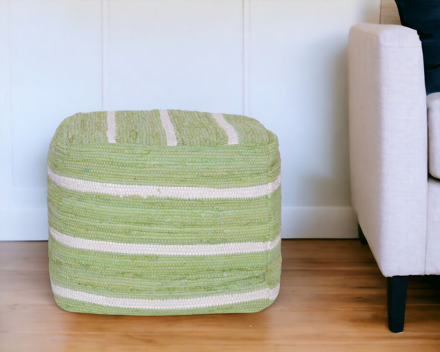Cotton Cube Striped Pouf Ottoman for Living Room Seating or Footrest