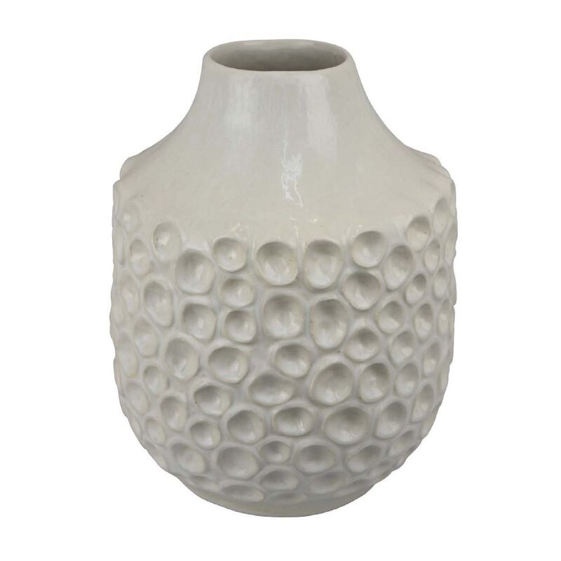 Nian Accent Vase, Off White Ceramic Raised Dimple Texture, 14 Inch